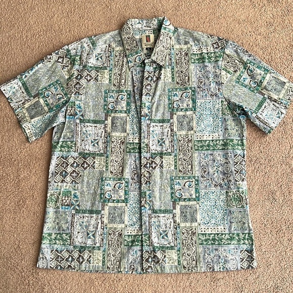 Tori Richard Honolulu Hawaiian Cotton Green Patterned Short Sleeve Button Down - Picture 1 of 6